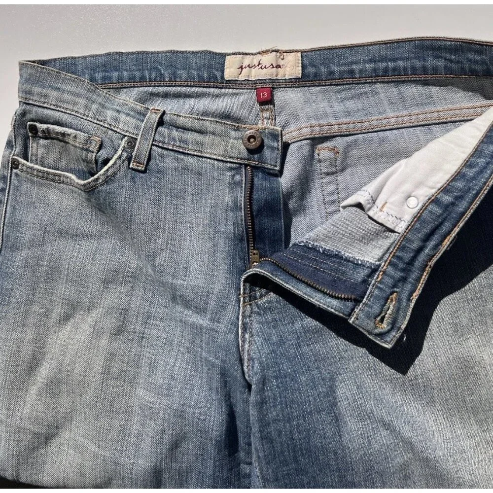 Just USA Blue Distressed Blue Ultra Mid Long Short Jean Shorts Women’s Sz 13